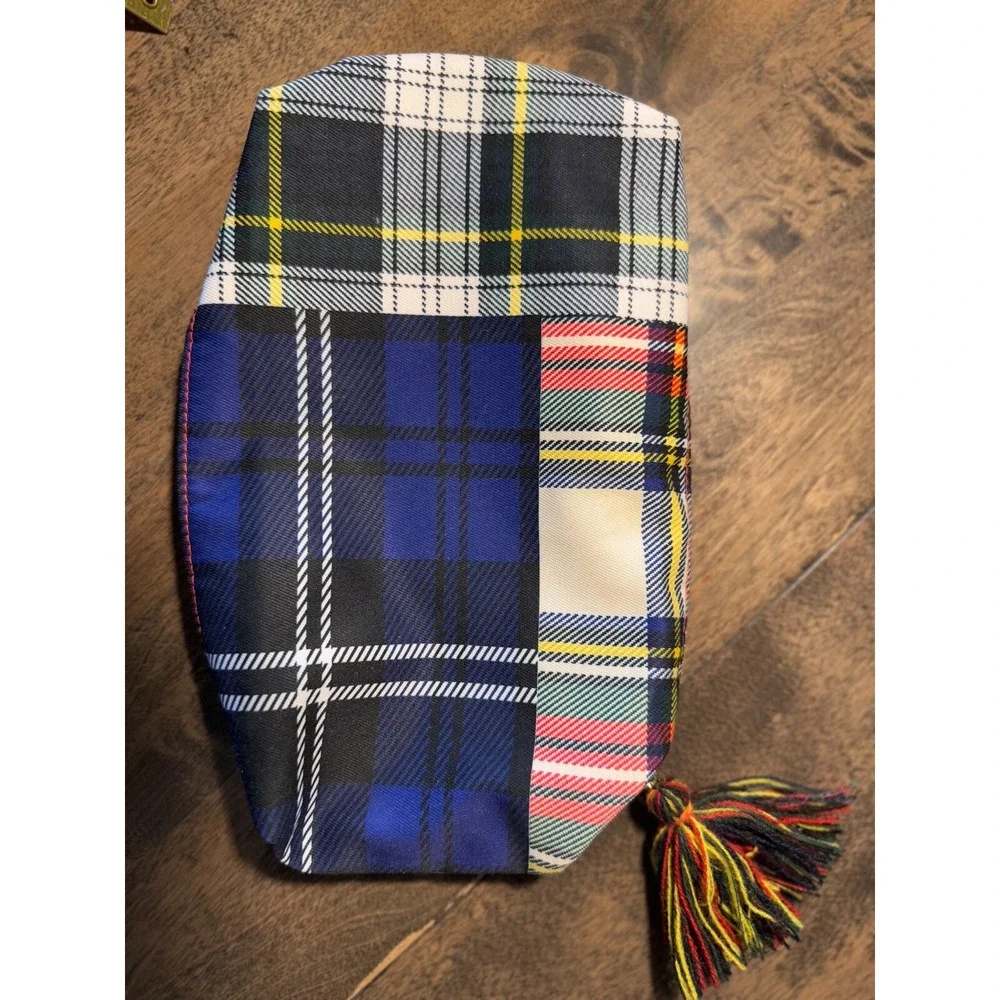 Estee Lauder Women Make-up‎ Cosmetic Bag Red Blue Green Tartan Plaid with Tassel